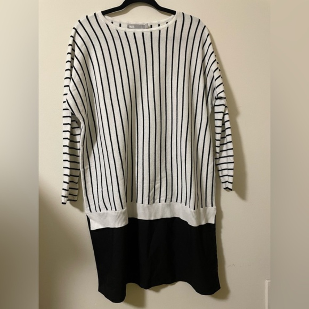 Asos Striped Mixed‎ Fabric Sweater Dress - 8